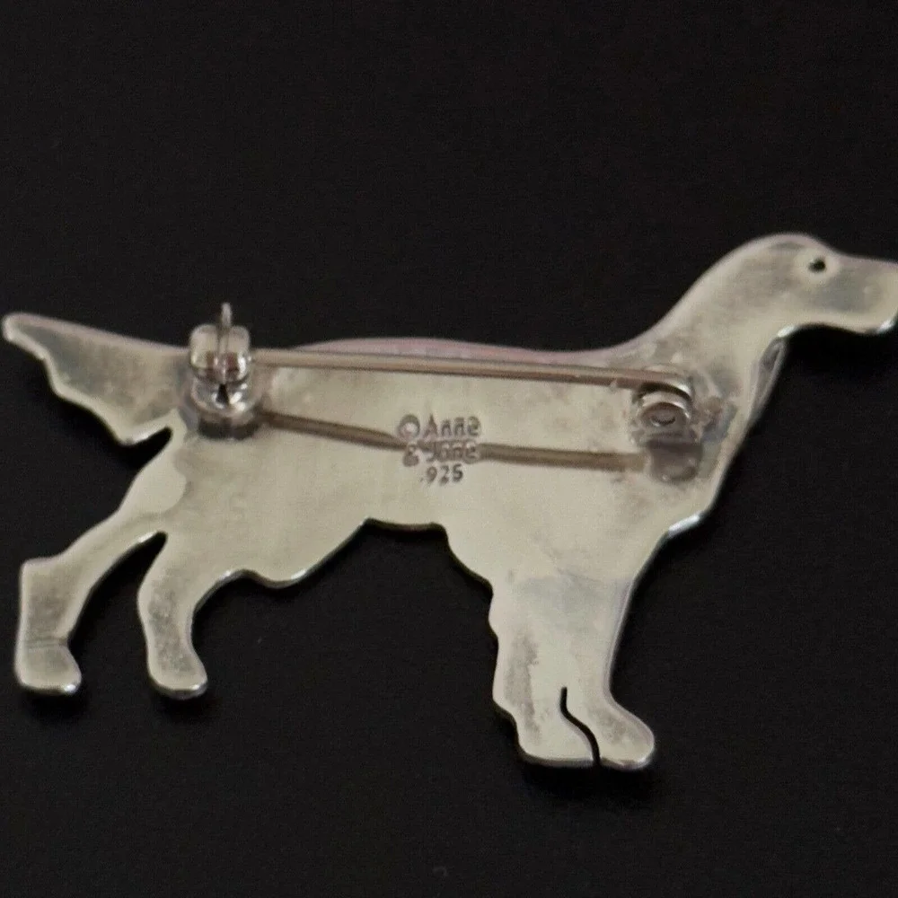 Anne & Jane Vintage 925 Sterling Silver Enameled Dog Irish Setter Brooch Pin